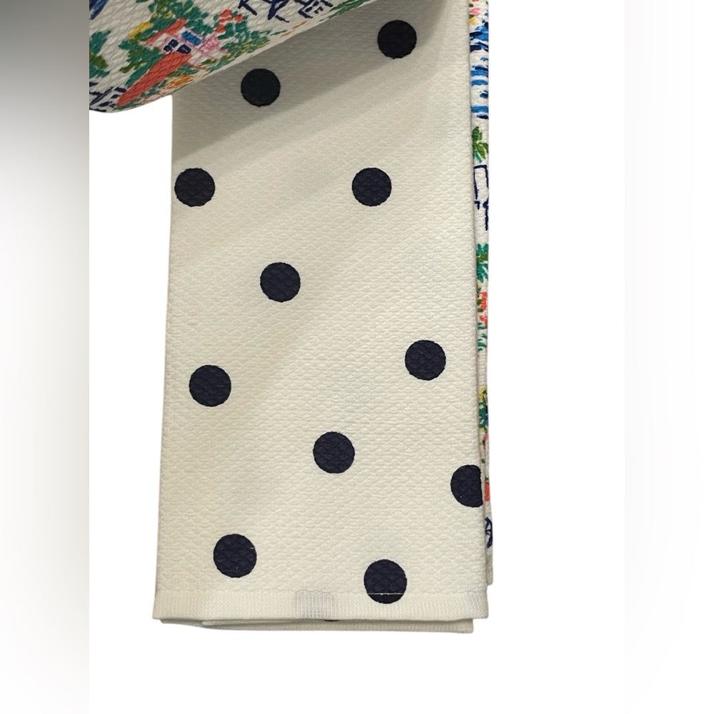 KATE SPADE Set of Three 100% Cotton Kitchen Towels Villages and Polka Dots - Picture 3 of 10